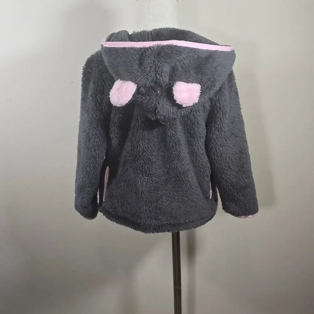Old Navy Jacket Coat Pink and Grey With Pink Ears on Hood Size 4T